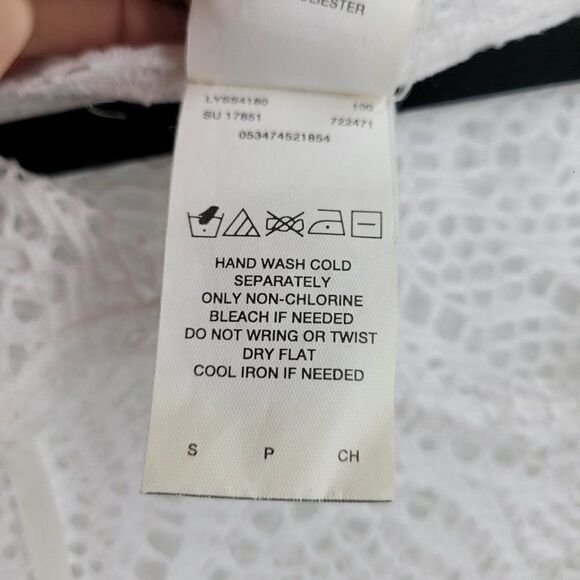 Laundry by Shelli Segal Swimsuit Coverup S White Lace 3/4 Sleeve Tunic Tie Neck - Picture 12 of 14